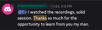 Pedro: watched the recordings, solid session