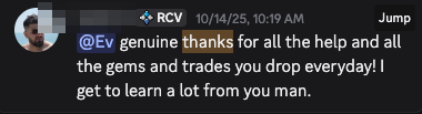 Sahil: thanks for all the gems and trades